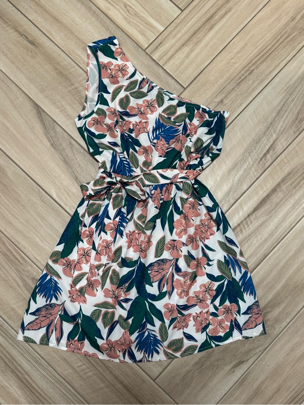 Women’s One-Shoulder Floral Dress in Pink & Green